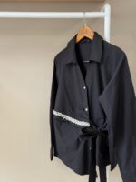 Embellished wrap black shirt with side tie - Image 2