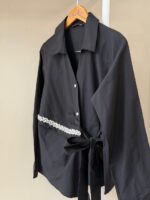 Embellished wrap black shirt with side tie - Image 3