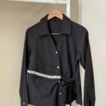 Embellished wrap black shirt with side tie