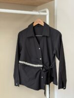 Embellished wrap black shirt with side tie