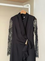 Black lace sleeve drape detail mini dress - Image 3