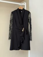 Black lace sleeve drape detail mini dress - Image 2