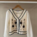 Embroidered crochet top with chiffon sleeves