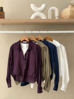 Gathered hem button down shirt