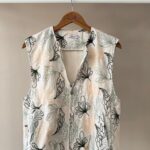Embroidered leaf print linen vest