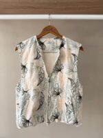 Embroidered leaf print linen vest