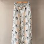 Embroidered leaf print linen trousers