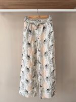 Embroidered leaf print linen trousers