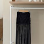 Black lace overlay mesh maxi skirt