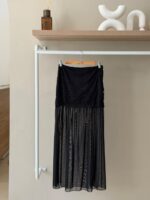 Black lace overlay mesh maxi skirt