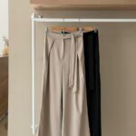 High waist belted wide leg linen trousers