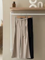 High waist belted wide leg linen trousers
