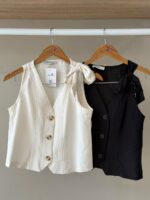 Linen blend tie shoulder vest - Image 2