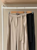 High waist belted wide leg linen trousers - Image 2