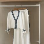 Striped cardigan & wide leg trousers set