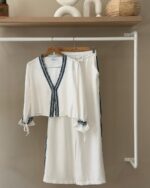 Striped cardigan & wide leg trousers set