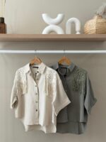 Crochet shoulder fringe shirt