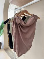 Draped one shoulder crinkle top