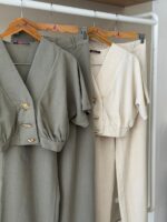 Linen cropped top & wide leg pants set - Image 2