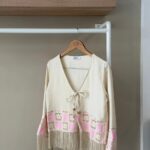Boho tie front fringe beige shirt