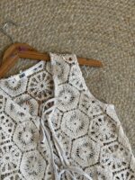 Boho crochet tie front beige vest - Image 2