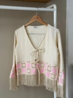 Boho tie front fringe beige shirt - Image 2