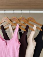 Ribbed cotton tank top with front slit - Image 2