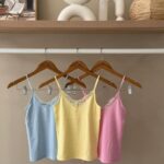 Lace trim v neck ribbed tank top