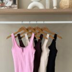 Ribbed cotton tank top with front slit