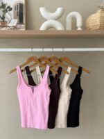 Ribbed cotton tank top with front slit