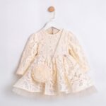 Girls Cream Lace Long Sleeve Dress with bag