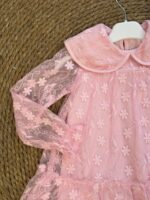 Pink Floral Lace Long Sleeve Dress - Image 3