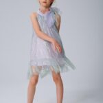 Sheer Layered Mint and purple Party Dress