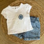 White Flower T-Shirt and Denim Shorts Set