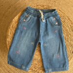 Denim Pants With Embroidered Bows