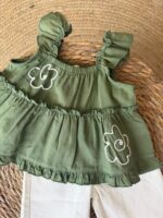 Green Ruffle Top and White Pants Set - Image 3