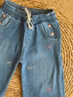 Denim Pants With Embroidered Bows - Image 2