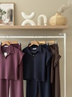 Polo-collar top & wide leg trousers set - Image 2