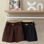 Belted pleat front high waist skort