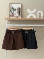 Belted pleat front high waist skort