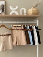 High waisted belted tailored shorts - Image 2