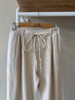Drawstring waist beige linen pants - Image 2