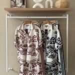 Tropical print short sleeve shirt and wide leg pants set