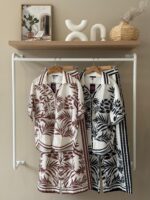 Tropical print short sleeve shirt and wide leg pants set