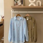 Embroidered floral textured button down shirt