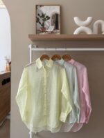 Oversized sheer lightweight button down shirt