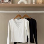 Lace trim v-neck cotton top