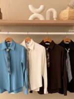 Long sleeve button down shirt with removable scarf tie - Image 2