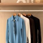 Long sleeve button down shirt with removable scarf tie