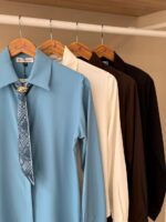 Long sleeve button down shirt with removable scarf tie - Image 3